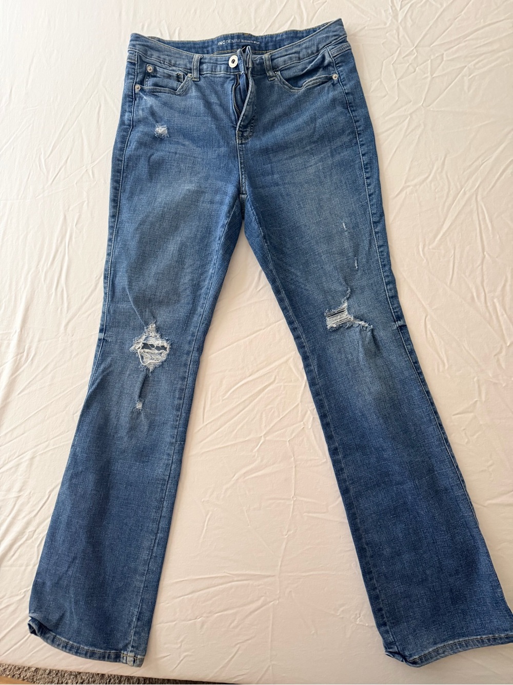 INC International Concepts Distressed Blue Bootcut Jeans